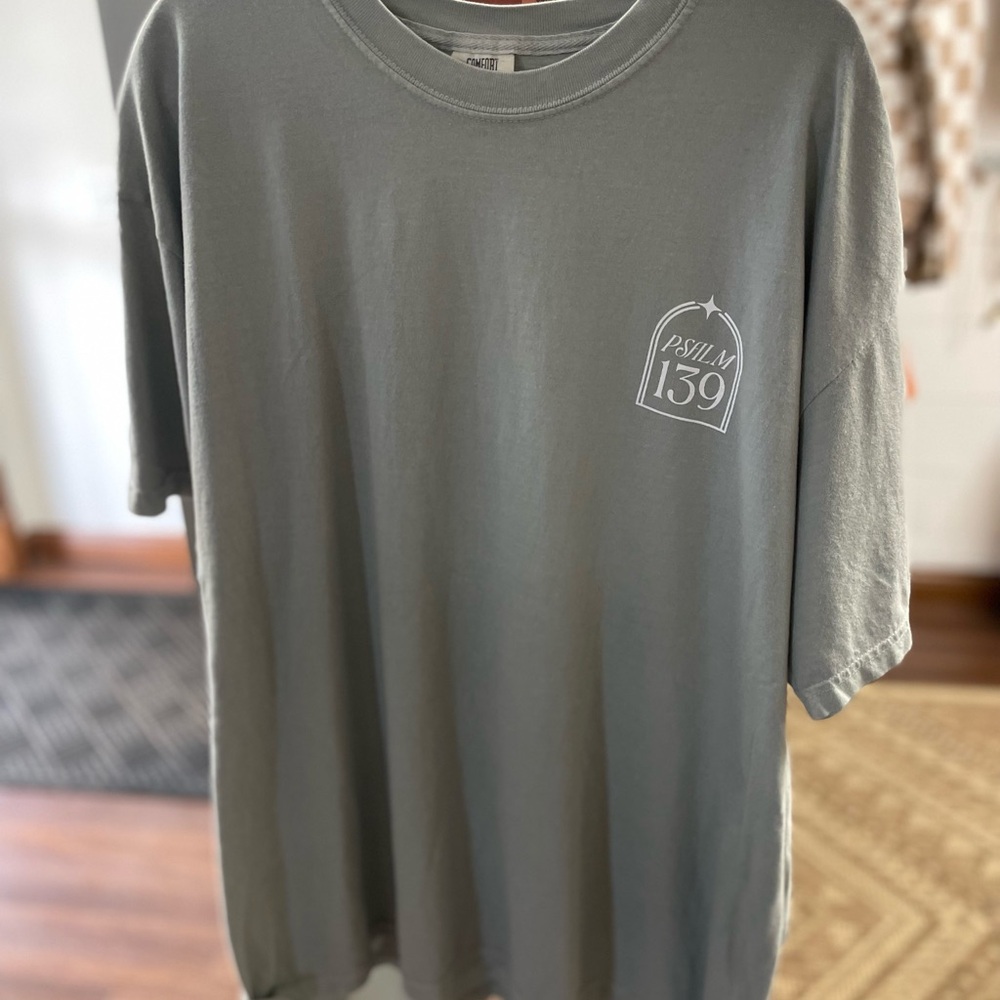 Sage Comfort Colors T-Shirt with Psalm 139 Design on pocket and back design